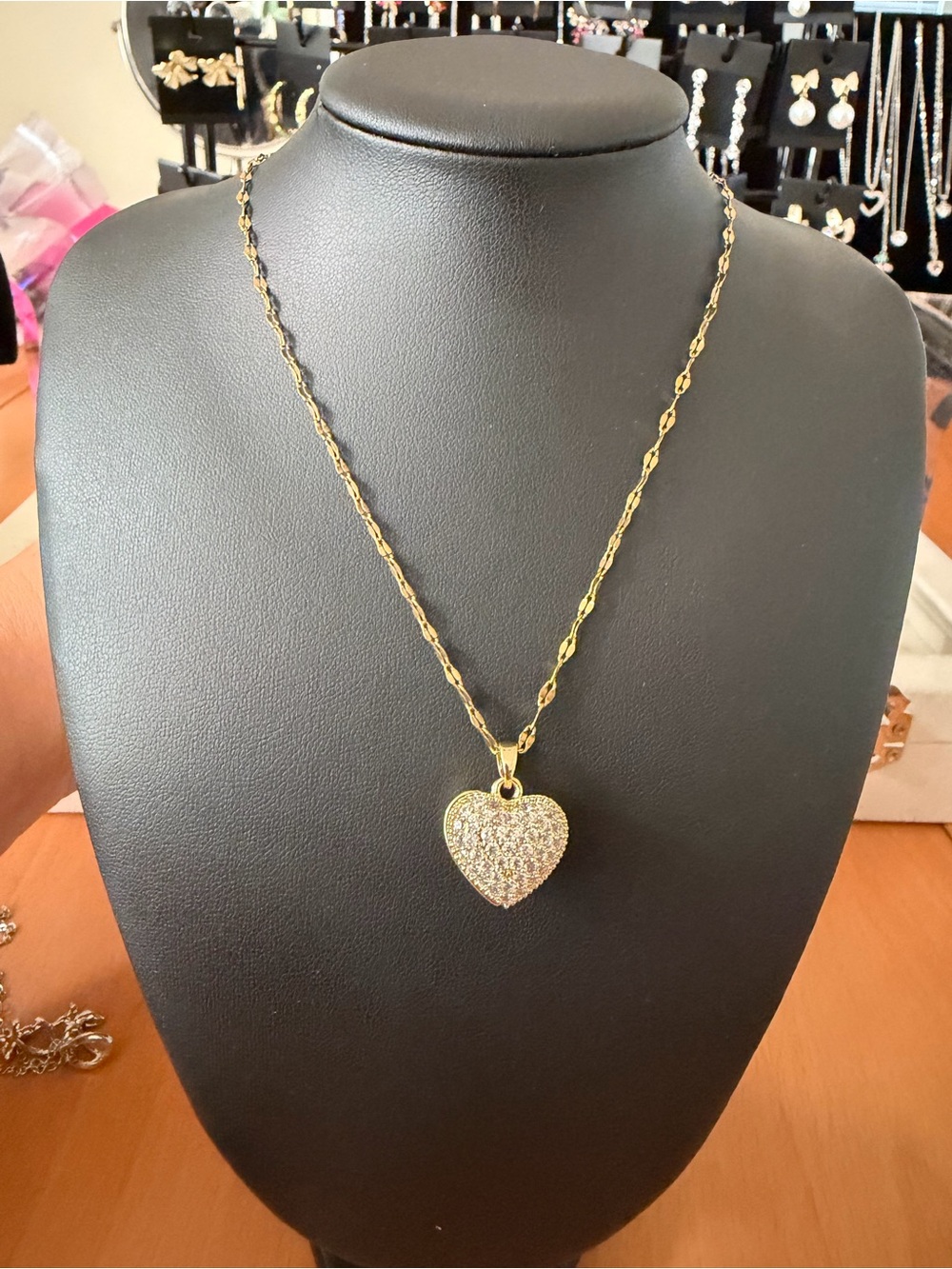 Gold Heart Pendant Necklace with Pavé Crystals - Women Jewelry